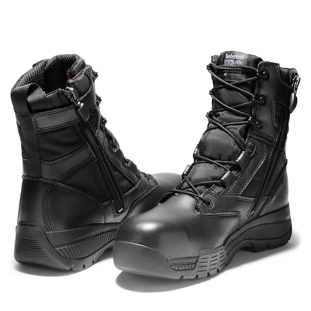 Bocanci Pro Timberland Barbati Negrii - Valor™ Duty 8\" Side-Zip Comp Toe - Romania - WSGUMY201